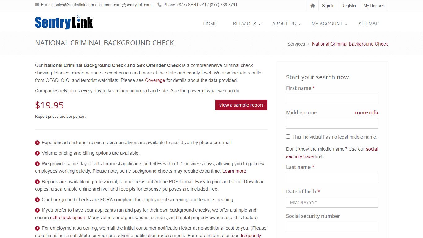 National Criminal Background Check - SentryLink